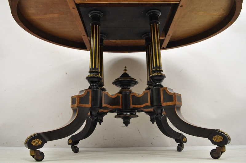 English Victorian Aesthetic Movement Ebony & Burr Walnut Oval Center Table gallery