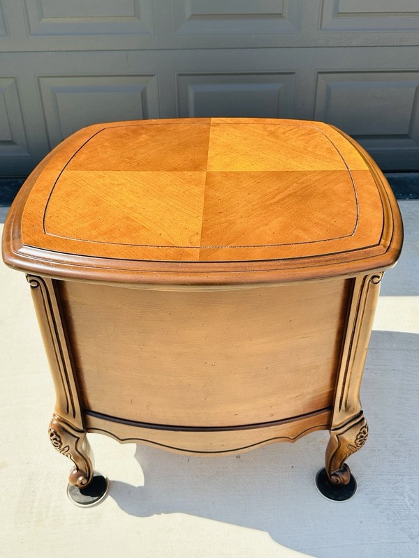 Beautiful Vintage French Provincial Maple Drum Table W/ Screened Window Doors gallery