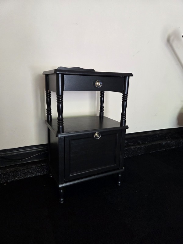 Upcycled Vintage Refurbished End Table Accent Black Hand Painted Wooden gallery