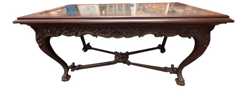 Antique Hand Carved Marble Top Library / Center Table