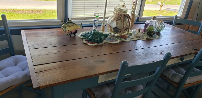 100 YEAR OLD BARN WOOD TOP CUSTOM MADE 6 ft 6" x 3 ft TWO DRAWER REAL FARM TABLE