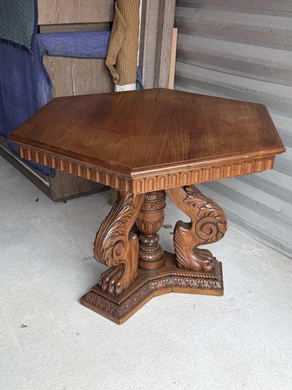 Heavily Carved Walnut Italian Renaissance Revival Center Table
