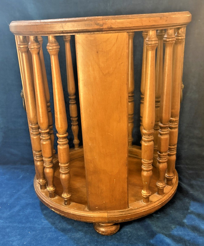 Vintage Butler Co Wood Accent Table 706 Plant Stand Wastebasket Metal Lion Knob gallery