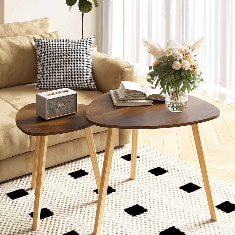 Contemporary Walnut Finish Nesting Tables Twin Pack for Living Room