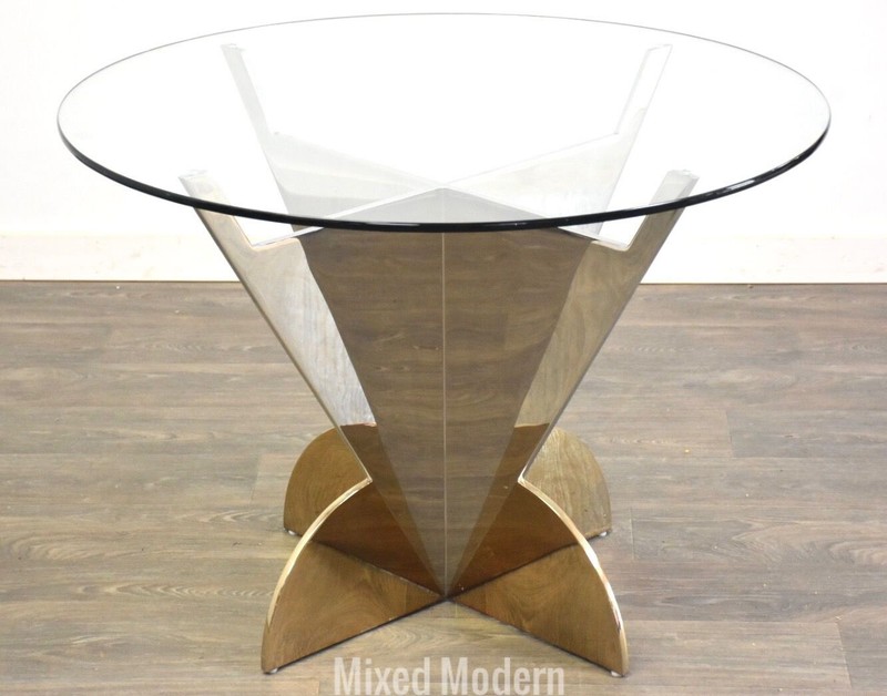 Brueton Round Chrome and Brass 40” Dining Table