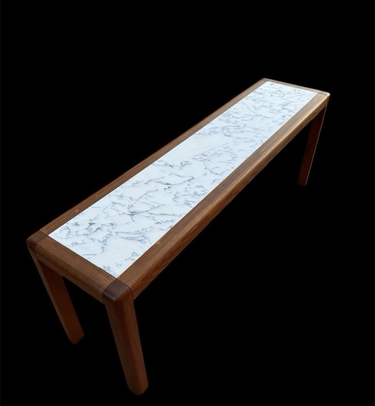 Vintage Modern J. Richardson Solid Oak Marble Top 71″ Parson Console Sofa Table