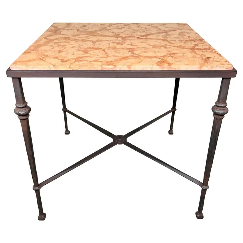 Hand Hammered & Marble Hollywood Regency Maison Baguès Style Occasional Table