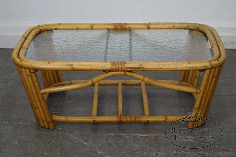 Mid Century Rattan Glass Top Coffee Table gallery