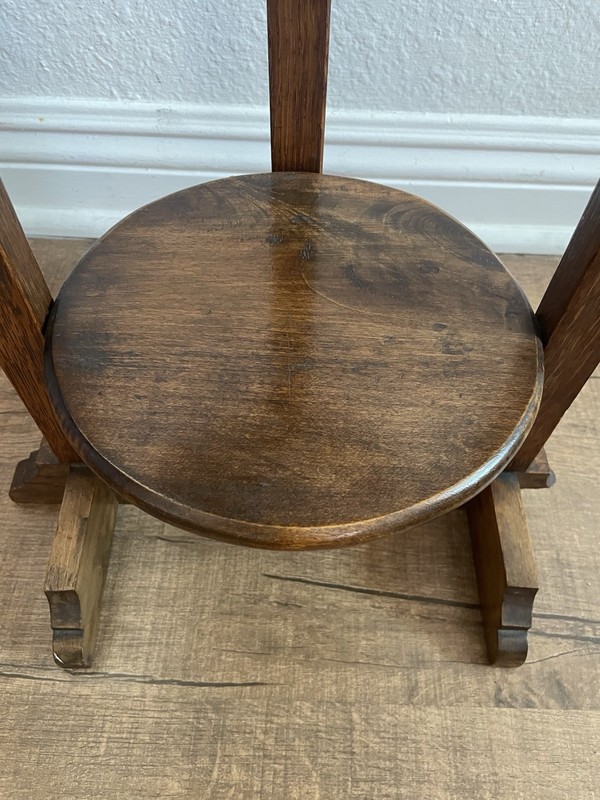 Vintage 3 Tier Wood Display Table Dark Oak Foldable 27-1/2” Tall, Shelves 7-1/2” gallery