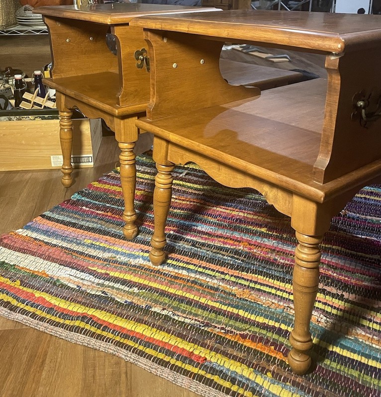 Heywood Wakefield Maple End Tables 2 Tier Mid Century Vintage Furniture gallery