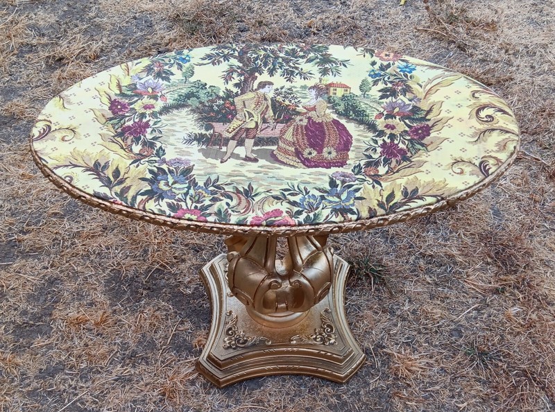 Vintage Hollywood Regency Gold Accent Table Original Design Fabric Acrylic Finis gallery