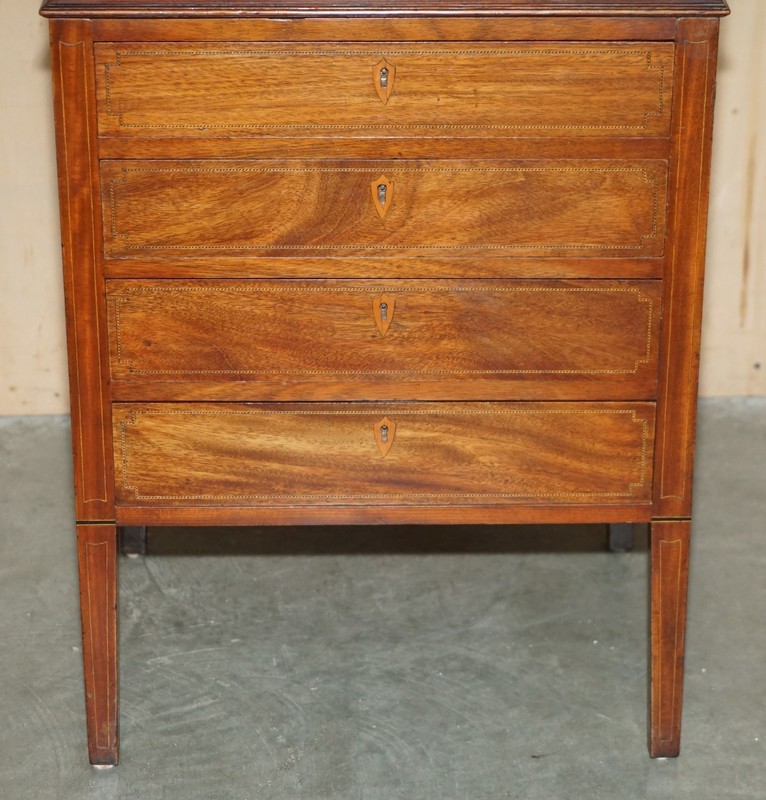 STUNNING ANTIQUE VICTORIAN SHERATON WALNUT DRAWERS WITH NAPOLEONIC BLUE DISPLAY gallery
