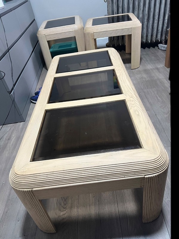 Vintage 1980 oak and glass tables