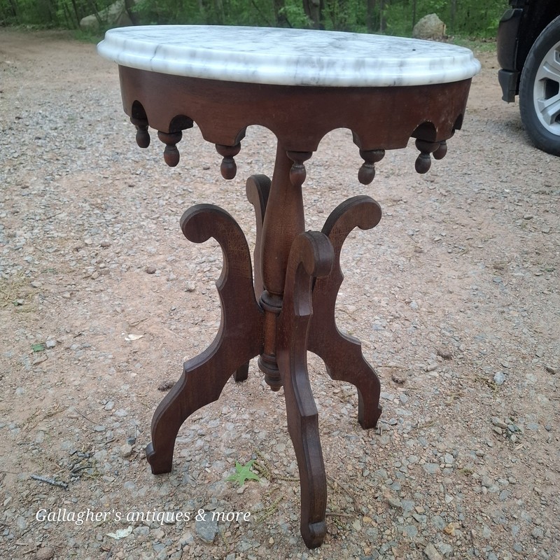 Walnut Victorian Marble Top Center Table Ca.1870 Pelham Shell Leckie Table gallery