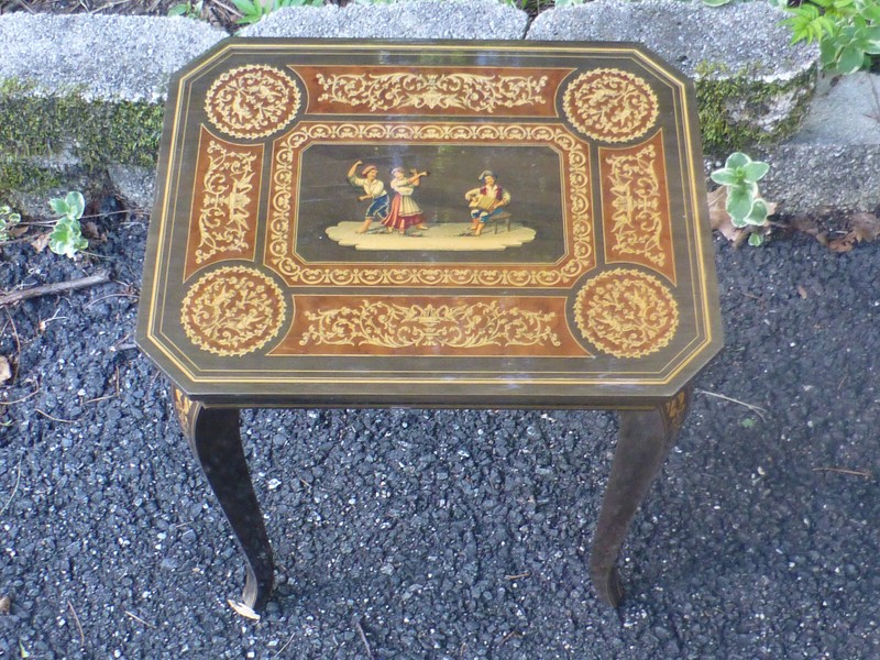 Vintage Marquetry Inlaid Wood Nesting Table High Gloss 14.5 x 11.5 x19″ (1 of 3)
