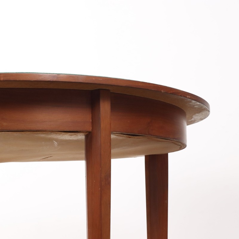 Vintage Round Table Teak Fabric Covered Top 1960s gallery