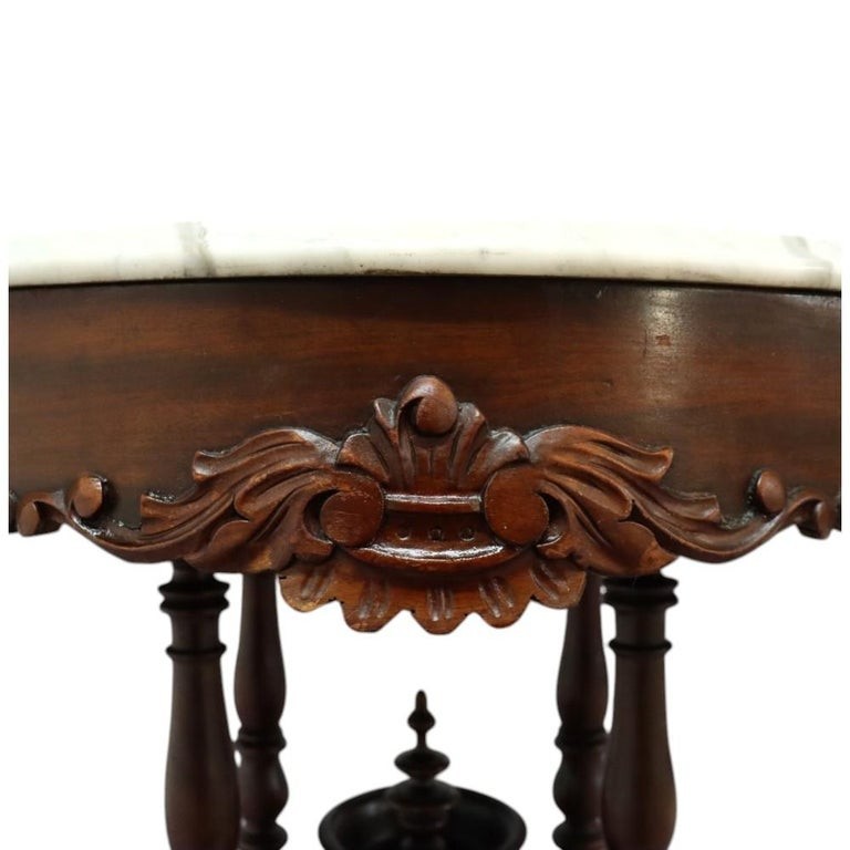 Renaissance Revival Carved Walnut & Marble Turtle Top Table c1890 gallery