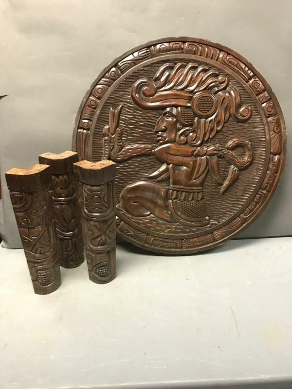 Vintage Wood Carved End Table Coffee Table Wall Mount Central American gallery