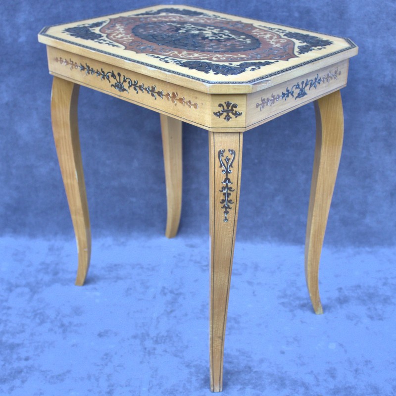Antique italian Music Table Floral Marquetry Curved Legs Side Table gallery