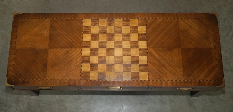 VINTAGE CHESS BOARD COFFEE TABLE WITH INTERNAL STORAGE DRAWERS FOR CHESS PIECES gallery