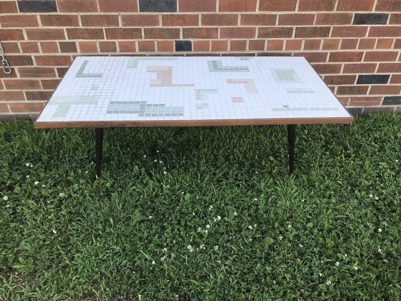 VTG MOSAIC TILE COFFEE TABLE 48 X 25 1/2 X 16 1/4” TALL MID CENTURY MODERN MCM
