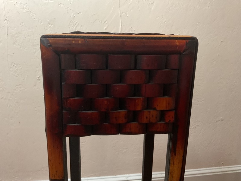 Vintage Bamboo Plant Stand Woven Top Boho Accent Table 27.75” h x 5.4 lb gallery