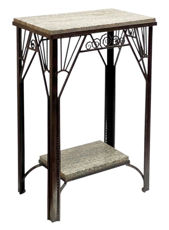 French Art Deco Wrought Iron Marble Console Side Table