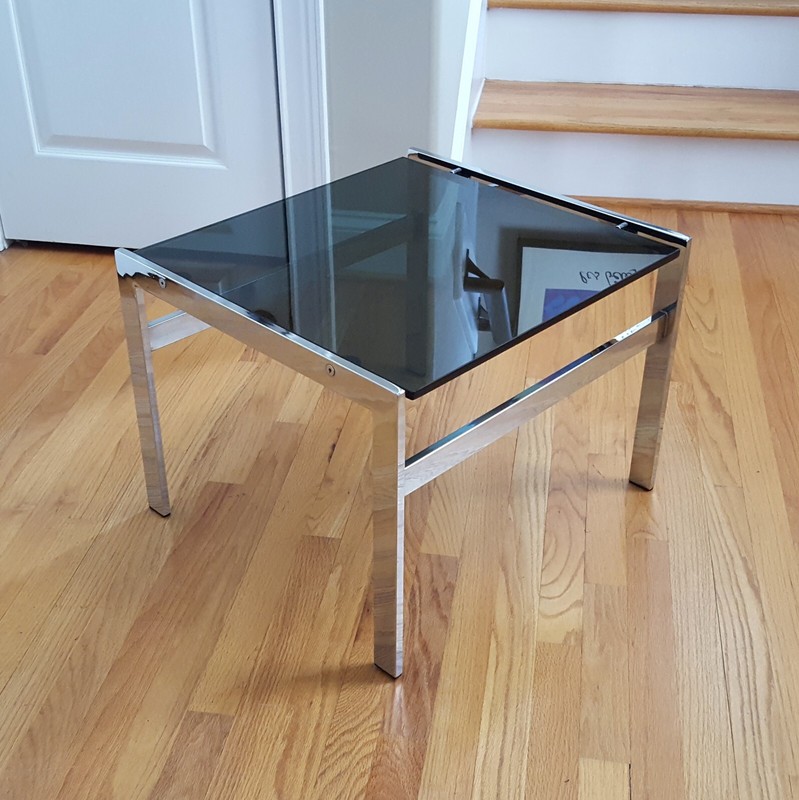 Stylish Vintage Smoked Glass Chrome End/Side Table 1970s/80s Renato Zevi Style!