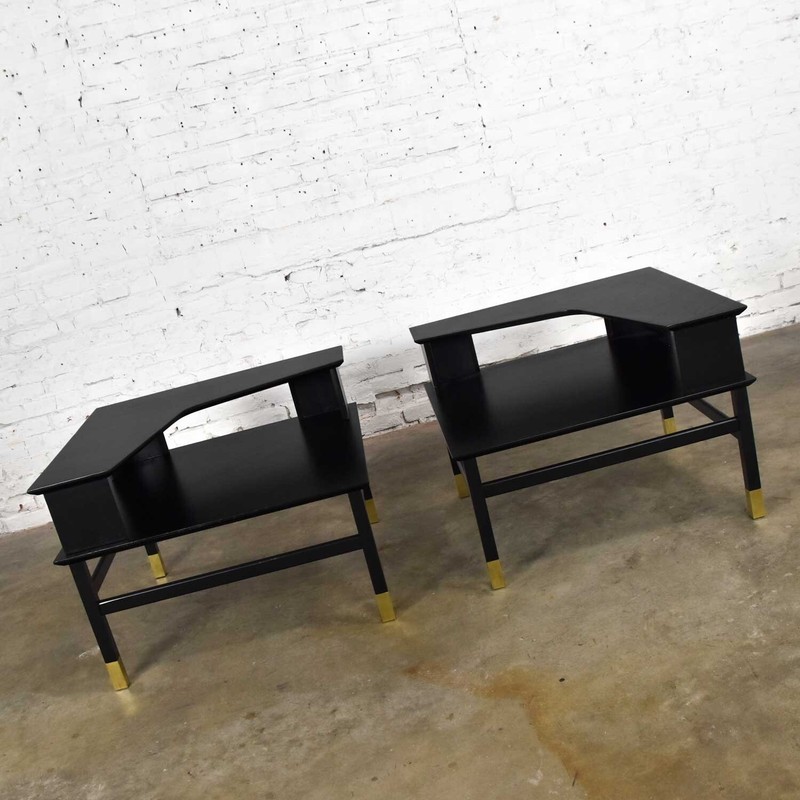 2 MCM Founders Corner Step Tables Black Brass Sabots Coronado Grp Luther Draper gallery