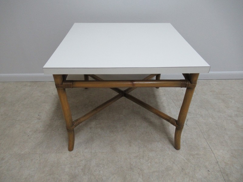 Vintage Rattan Bamboo Willow & Reed Formica Lamp End Table Mid Century A gallery
