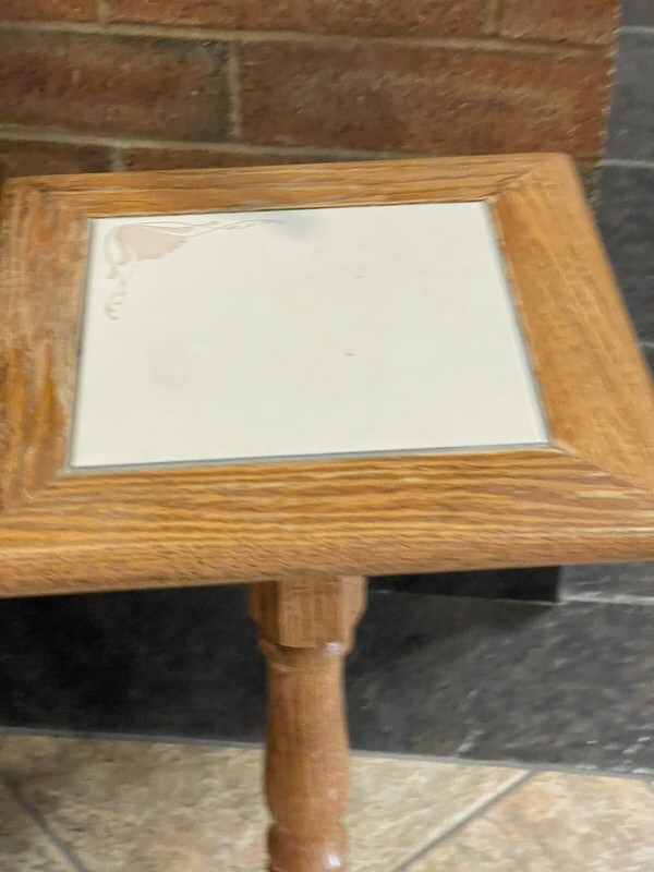 Antique Rustic Oak Wood Pedestal Table Plant Stand gallery