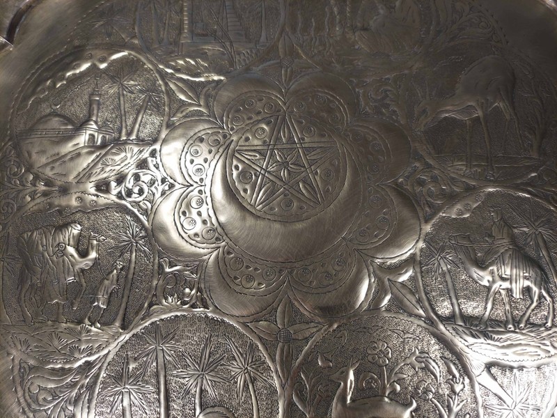 31" Brass Islamic Table Top Middle East Tripoli Libya 1954 Adnan Bezanti gallery
