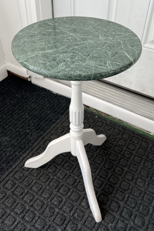 Vintage Bombay Company ? 12” Green Marble Top White Base Small Pedestal Table gallery