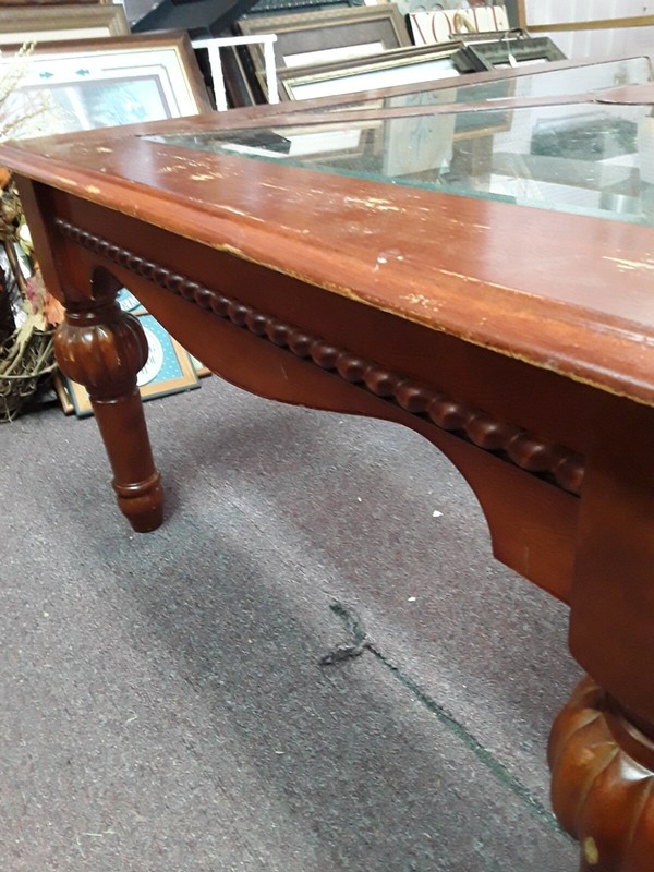 Wooden And Glass Antique Coffee Table L47 1/2 W31 1/2 H19 gallery