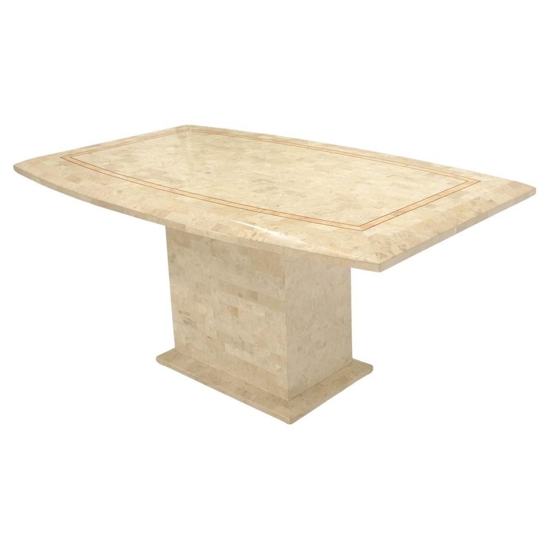 Tessellated Stone Tile Mid-Century Modern Boat Shape Dining Table