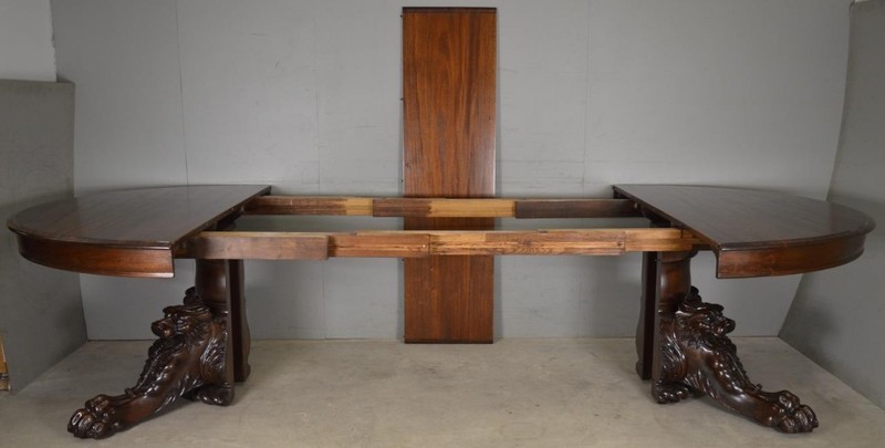 60” Round Mahogany Banquet Table w Heavily Carved Base - Monumental 1890s #22017 gallery
