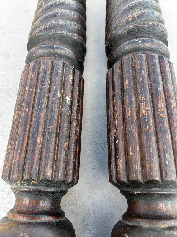 Pair Victorian Oak Ornate Table Legs Dark Aged Patina gallery