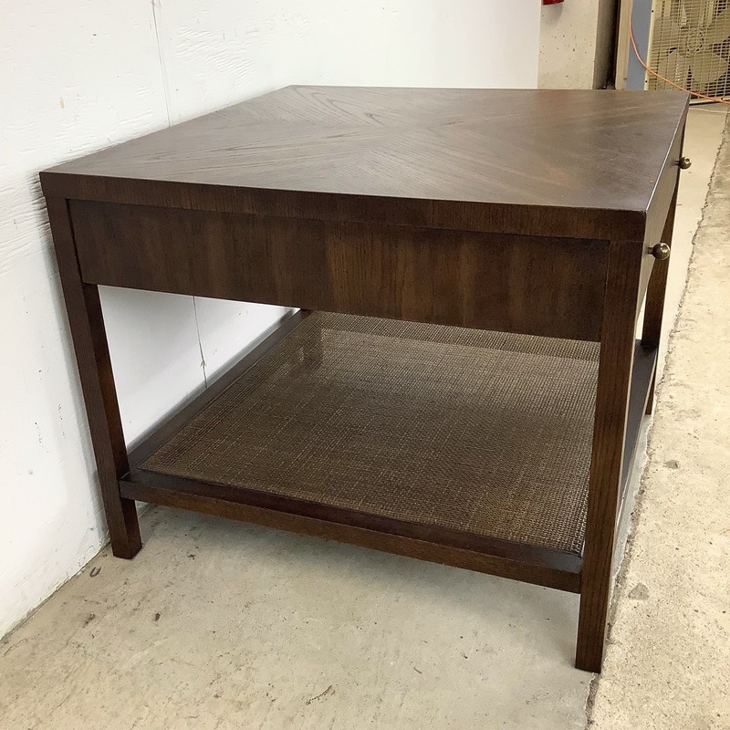 Mid-Century End Table with Drawer and Woven Shelf gallery