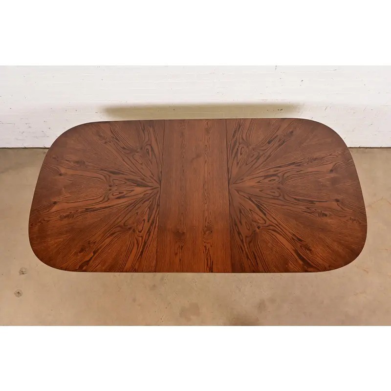 John Stuart Georgian Oak Pedestal Extension Dining Table, Newly Refinished gallery