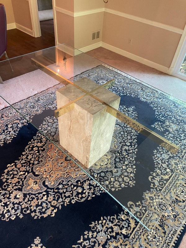 Vintage Mid Century Dining Table Set - Modern Artedi Travertine and Brass gallery