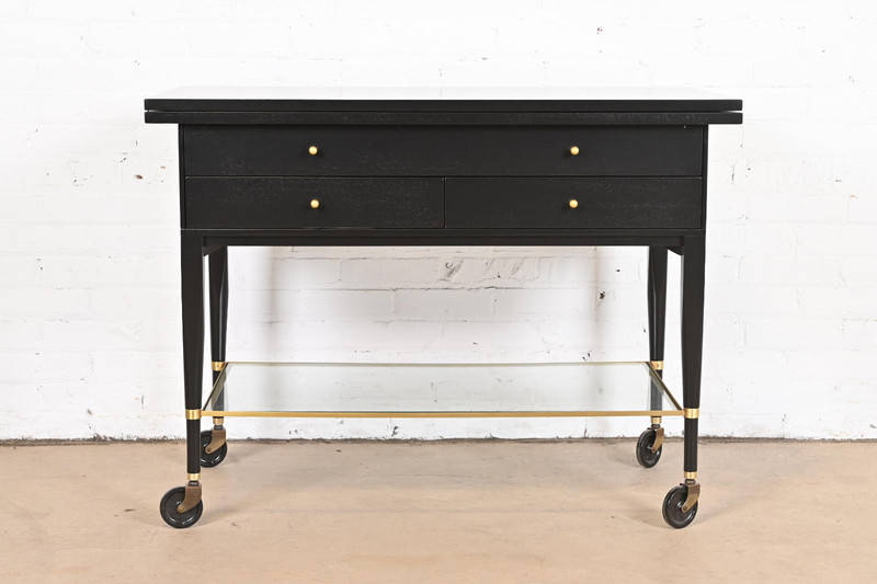 Paul McCobb for Directional Mid-Century Modern Black Lacquered Flip Top Bar Cart gallery