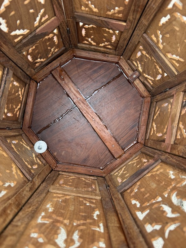 Antique Octagonal Carved Wooden Folding India Side Table 18x18 gallery