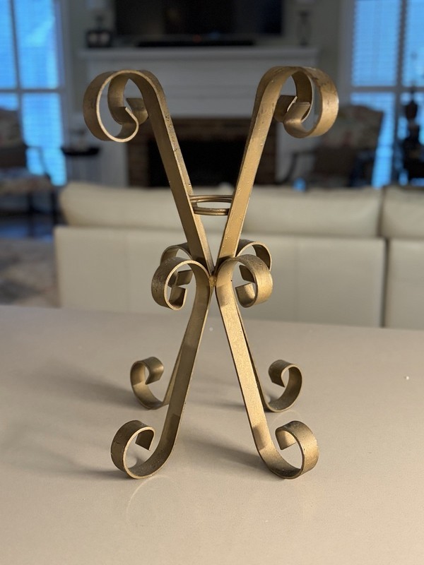 Vtg. Italian Hollywood Regency Gold Wrought Iron Table Base Plant Stand MCM 18”T gallery
