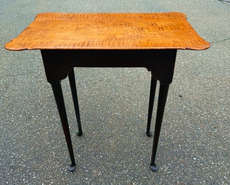 D. R. Dimes tiger maple table with crackle black base in the Queen Anne style gallery