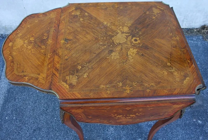 19th c French Inlaid & Marquetry Occasional Table with Bronze Gallery and Ormolu gallery