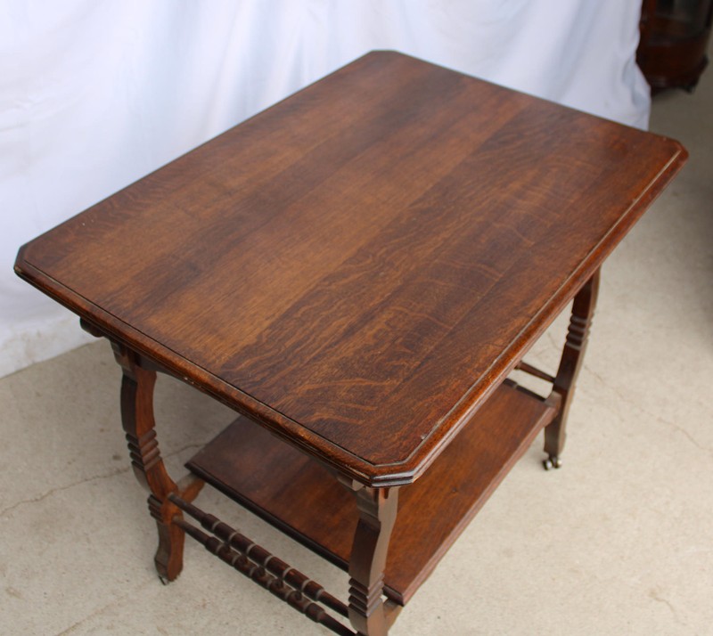 Antique Victorian Eastlake Oak Library or Lamp Table – Original finish gallery