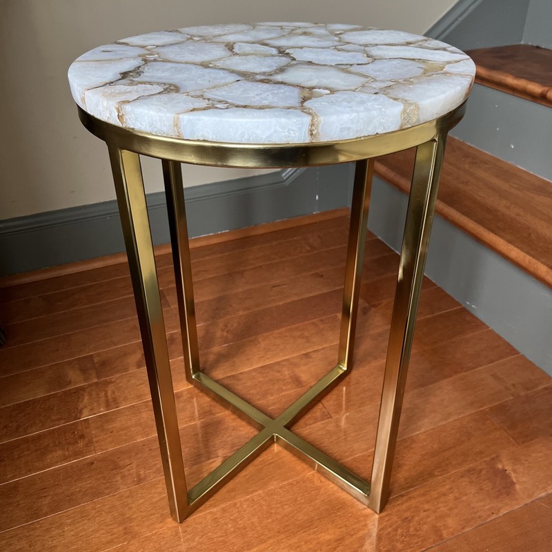 Kravet Salida Round End Table With Natural White Agate Tabletop gallery