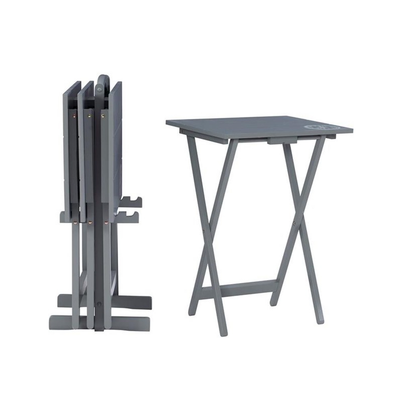 Linon Lorie 5 Piece Tray Table Set Planked Top with Compass Design in Gray Wood gallery