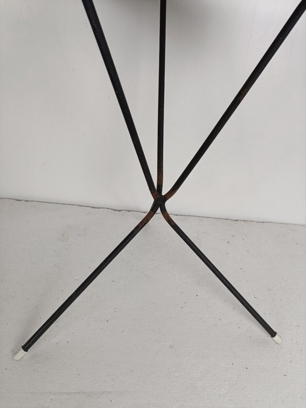 Lovely Small Side Occasional Table Iron Legs marble look top Modernist Vintage gallery