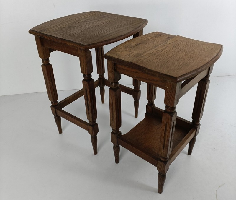 set of 2 nesting stacking tables, small, very special, carved wood, barn farmhou gallery